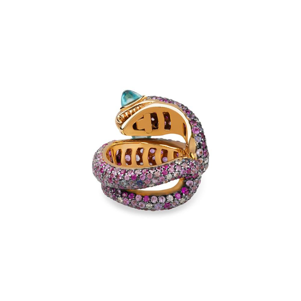 Women's Zorab Creation Blue Zircon, Pink Sapphire and White Diamond Serpent Ring For Sale
