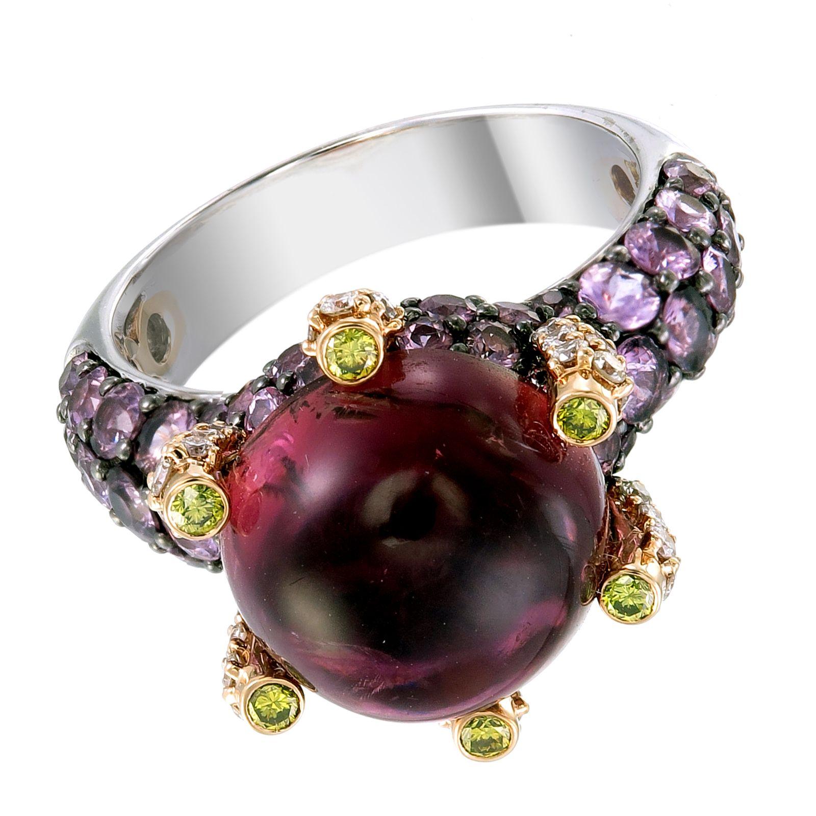 Zorab Creation-Boule Mystérieuse Diamant und 10,40 Karat rosa Turmalin Ring (Cabochon) im Angebot
