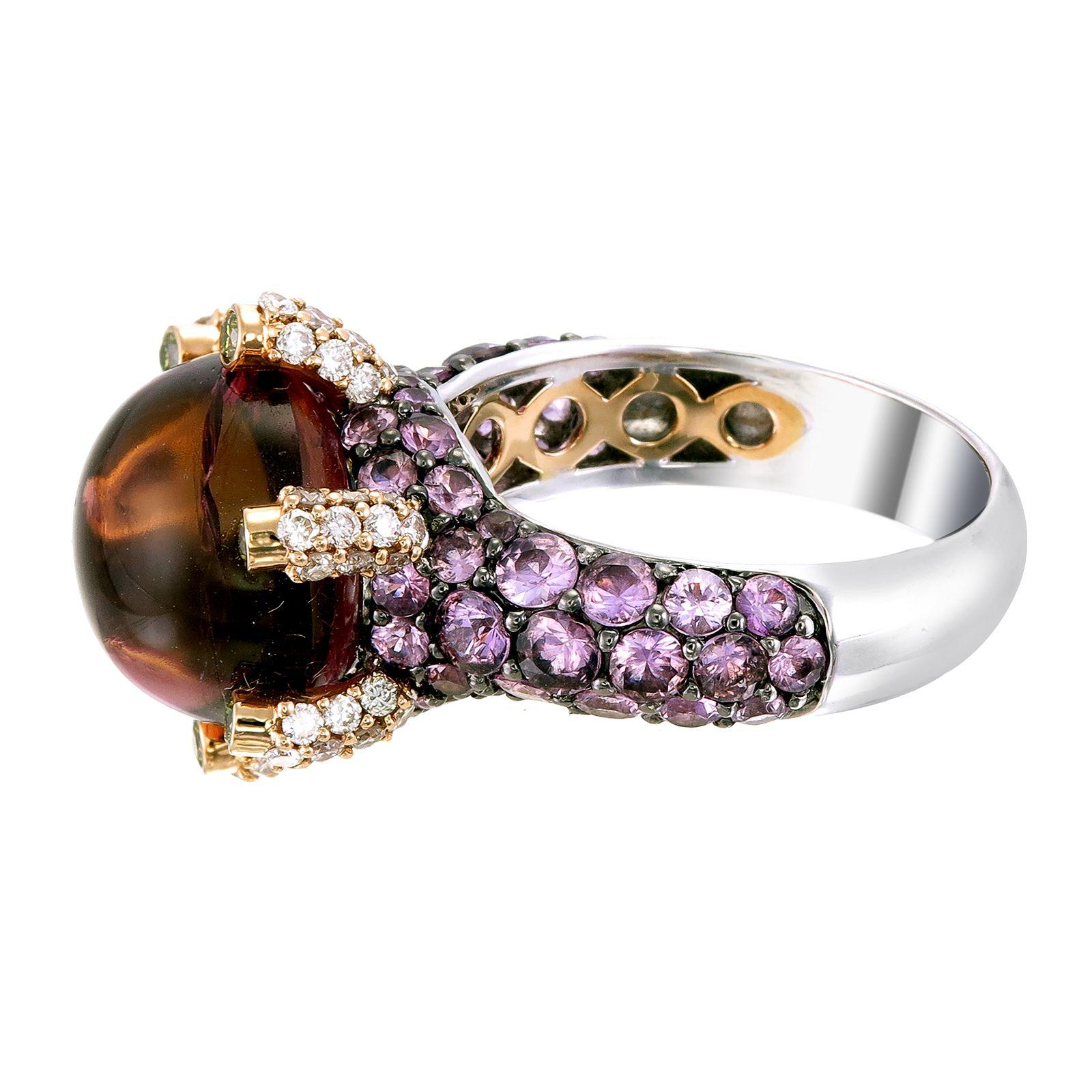 Art Deco Zorab Creation-Boule Mystérieuse Diamond and 10.40 Carat Pink Tourmaline Ring For Sale