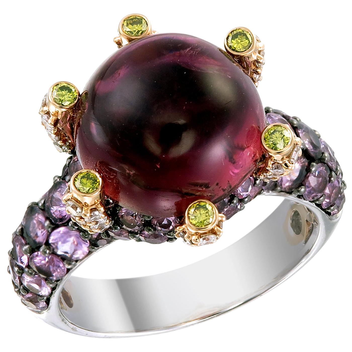 Zorab Creation-Boule Mystérieuse Diamant und 10,40 Karat rosa Turmalin Ring