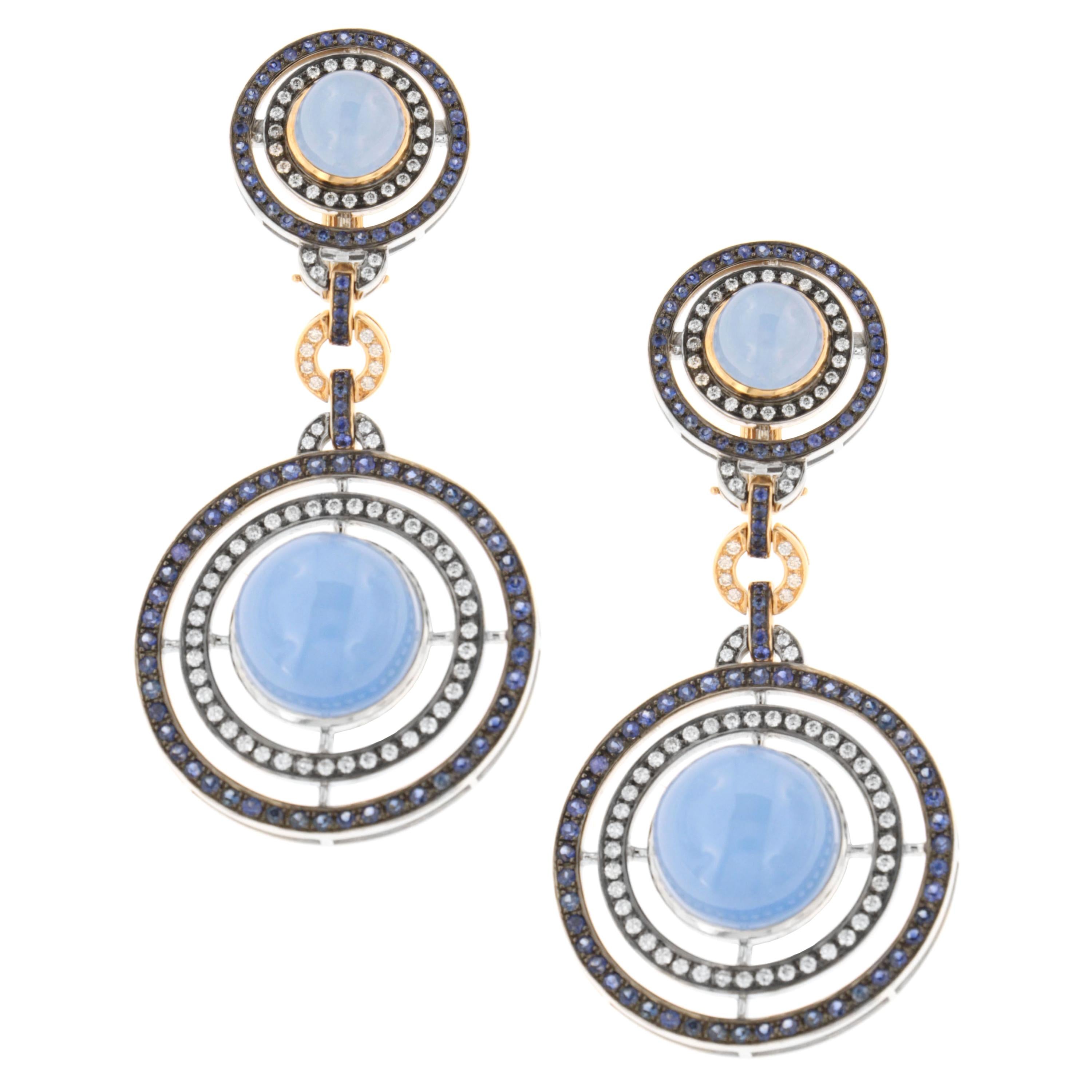 Zorab Creation Cerulean Sapphire and 48.65 Carat Blue Jade Drop Earrings For Sale