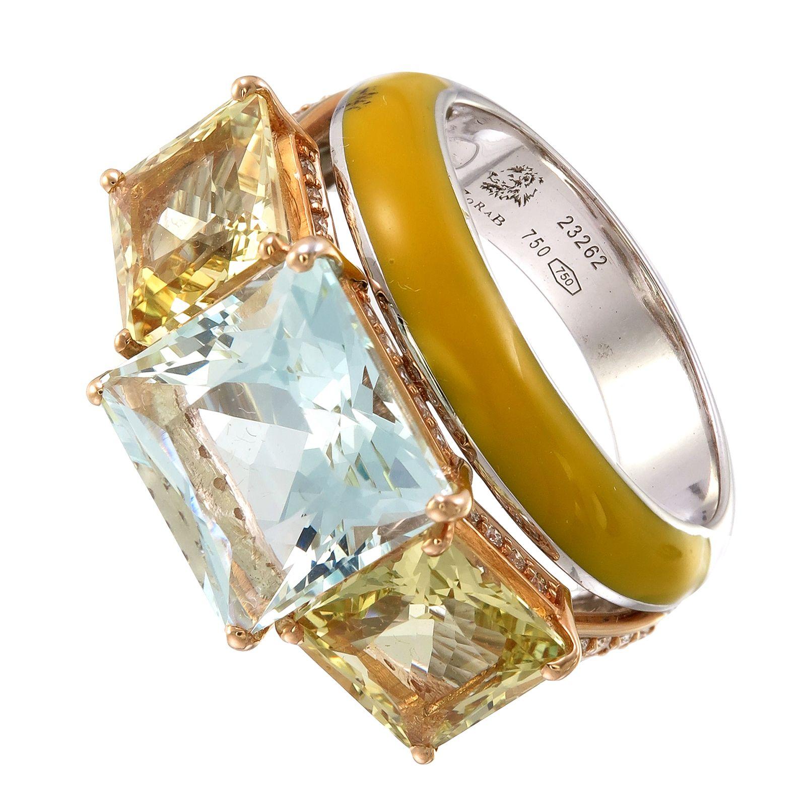 Zorab Creation-Chunky Hunky 5,35-Karat  Diamant-Emaille-Ring mit Aquamarin (Art déco) im Angebot