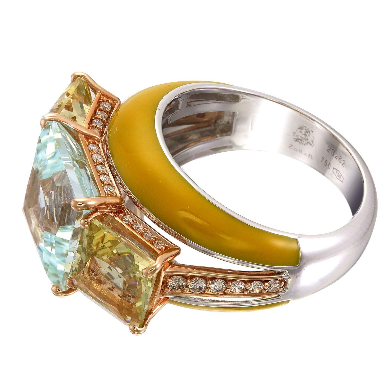 Zorab Creation-Chunky Hunky 5,35-Karat  Diamant-Emaille-Ring mit Aquamarin (Kissenschliff) im Angebot