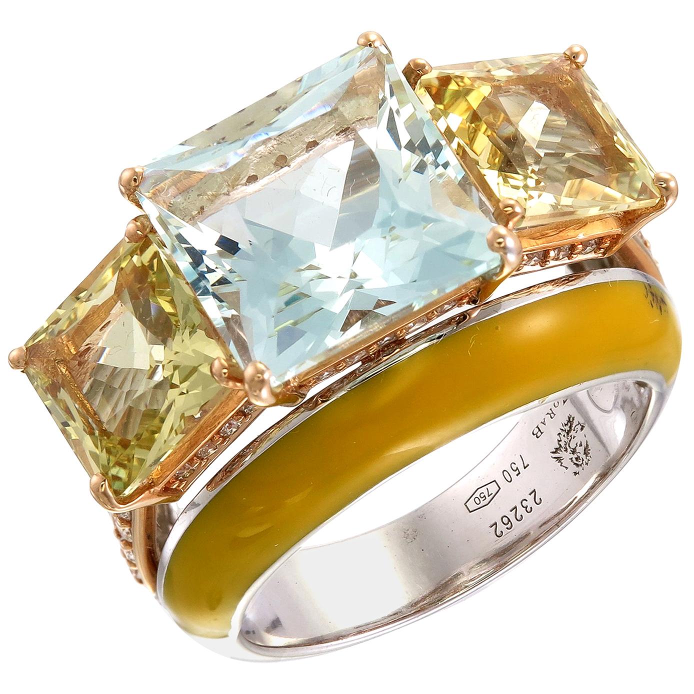 Zorab Creation-Chunky Hunky 5.35-Carat  Aquamarine and Diamond Enamel Ring