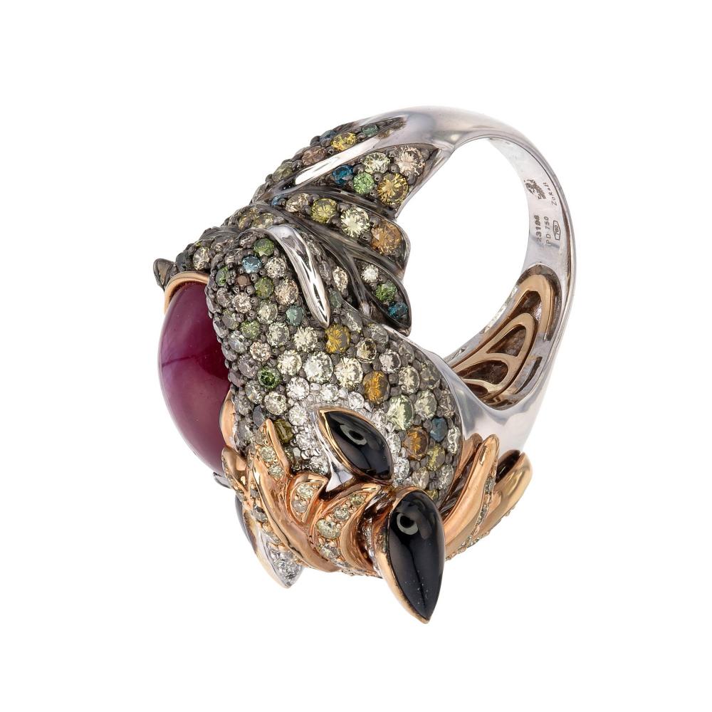 Aesthetic Movement Zorab Creation Dazzling Equestrian Elegance Ring  with 18.76 carat Ruby  For Sale