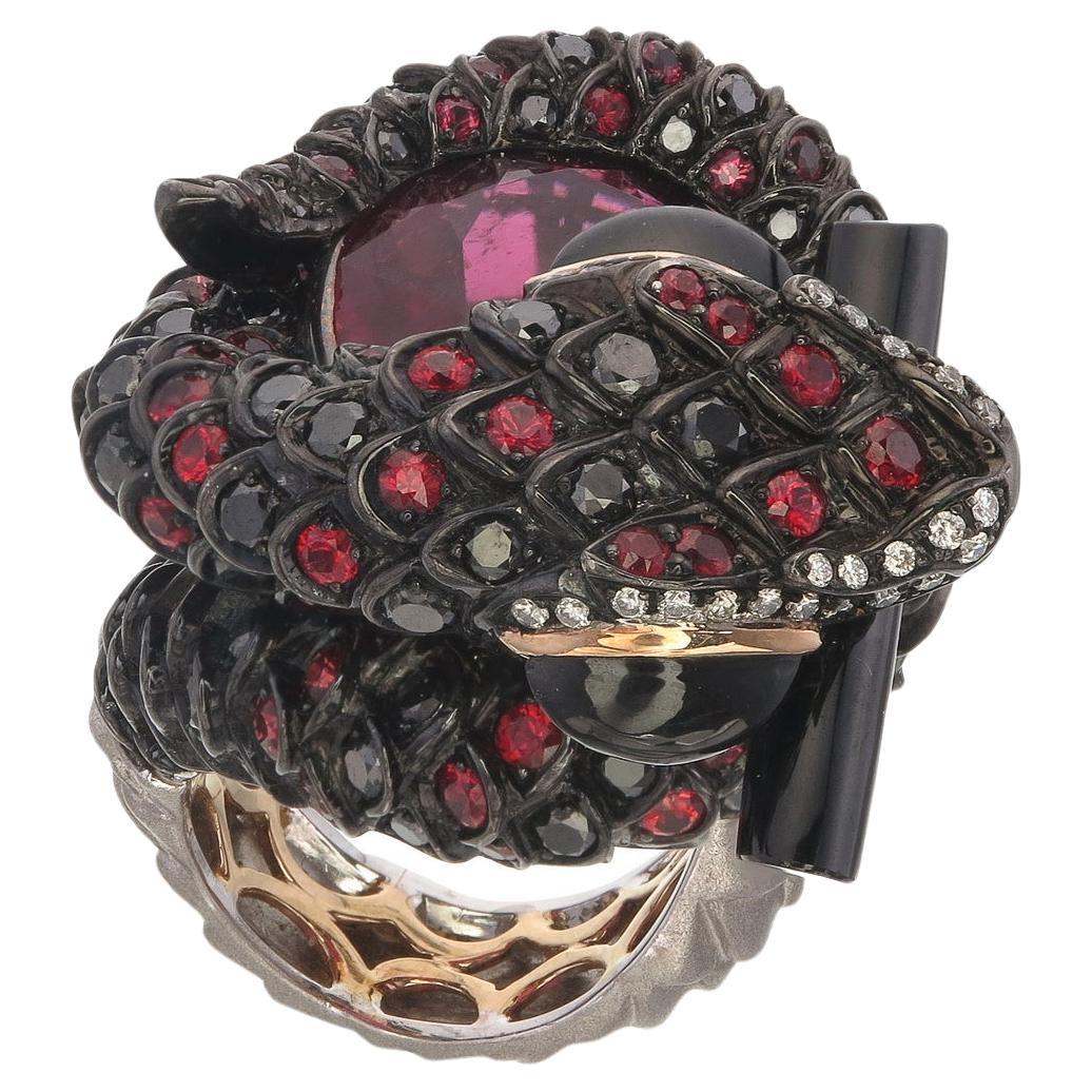 Zorab Creation Elegance Meets Serpent Embraced in 22.38 Carat Rubellite Ring  For Sale