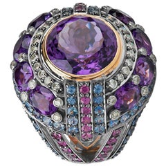 Antique Zorab Creation Empire State Amethyst Pink Sapphire Diamond Blue Sapphire Ring 