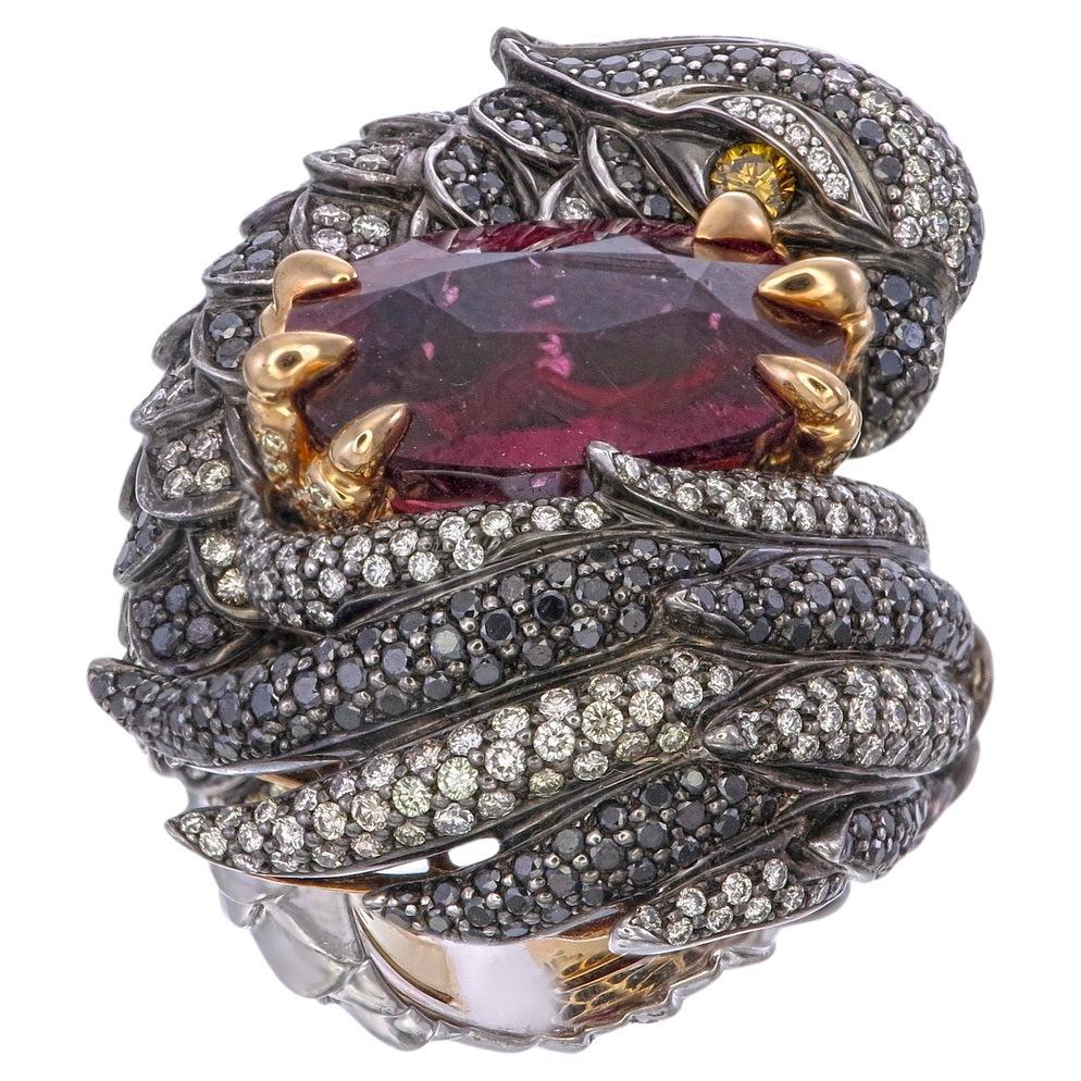 Zorab Creation Enigmatic Eagle Ring Holding a 21.83-Ct Rubellite in its claws For Sale