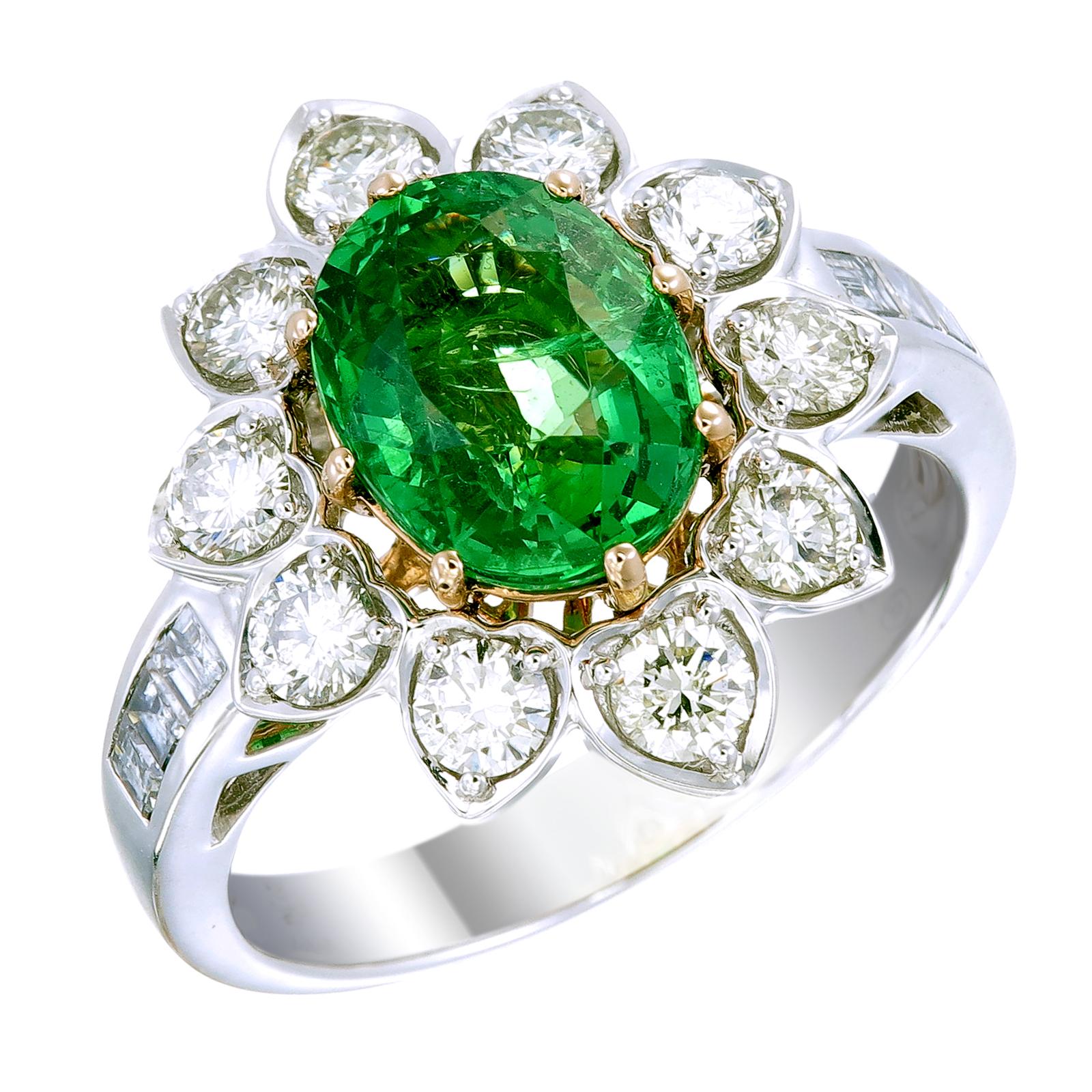 Oval Cut Zorab Creation Green Goddess A 2.89-Carat Oval-Shaped Tsavorite Ring For Sale