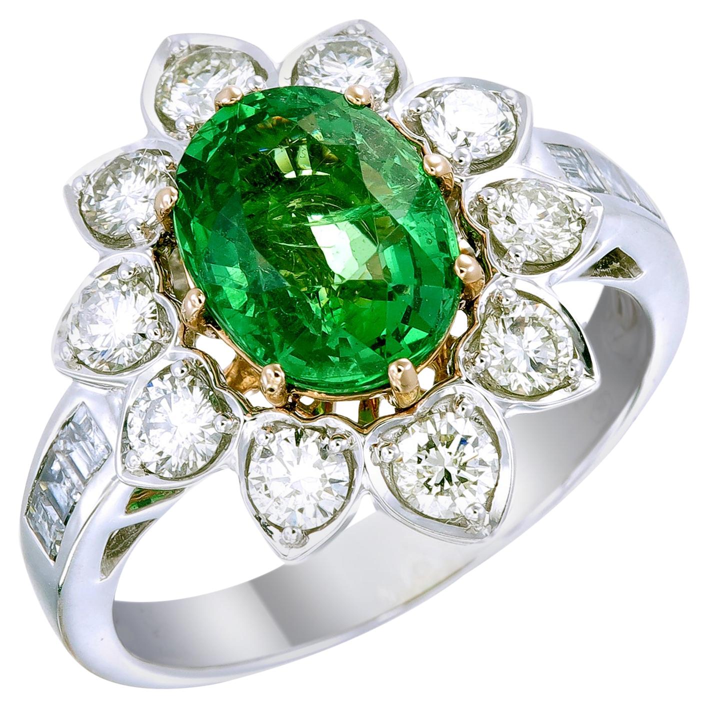 Zorab Creation Green Goddess A 2.89-Carat Oval-Shaped Tsavorite Ring For Sale