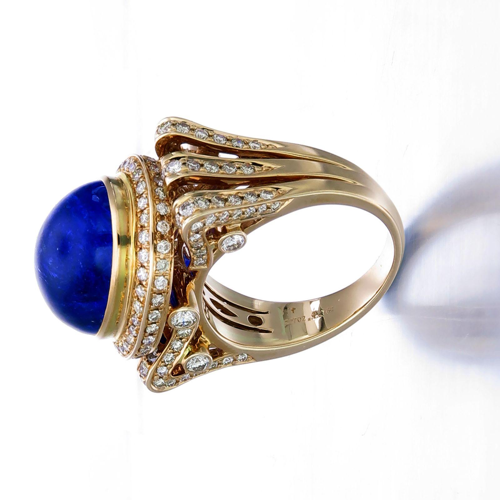 Zorab Kreation-Liquid Blue 14.30 Karat Tansanit und Diamant-Ring (Art nouveau) im Angebot