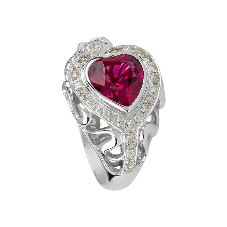 Zorab Creation Majestic Heart Rubellite and White Diamond Rapture Ring For Sale