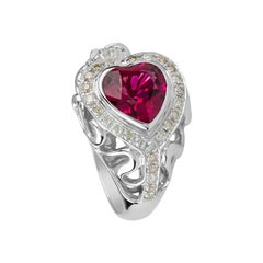 Zorab Creation Anello Cuore Maestoso con Rubellite e Diamante Bianco Rapture