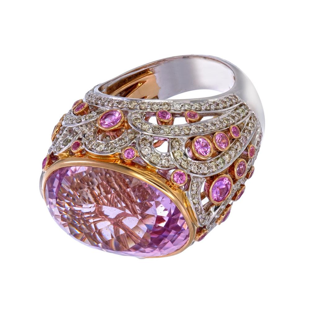 Aesthetic Movement Zorab Creation Masterpiece of Elegance: The 35.15-Carat Oval Kunzite Ring For Sale