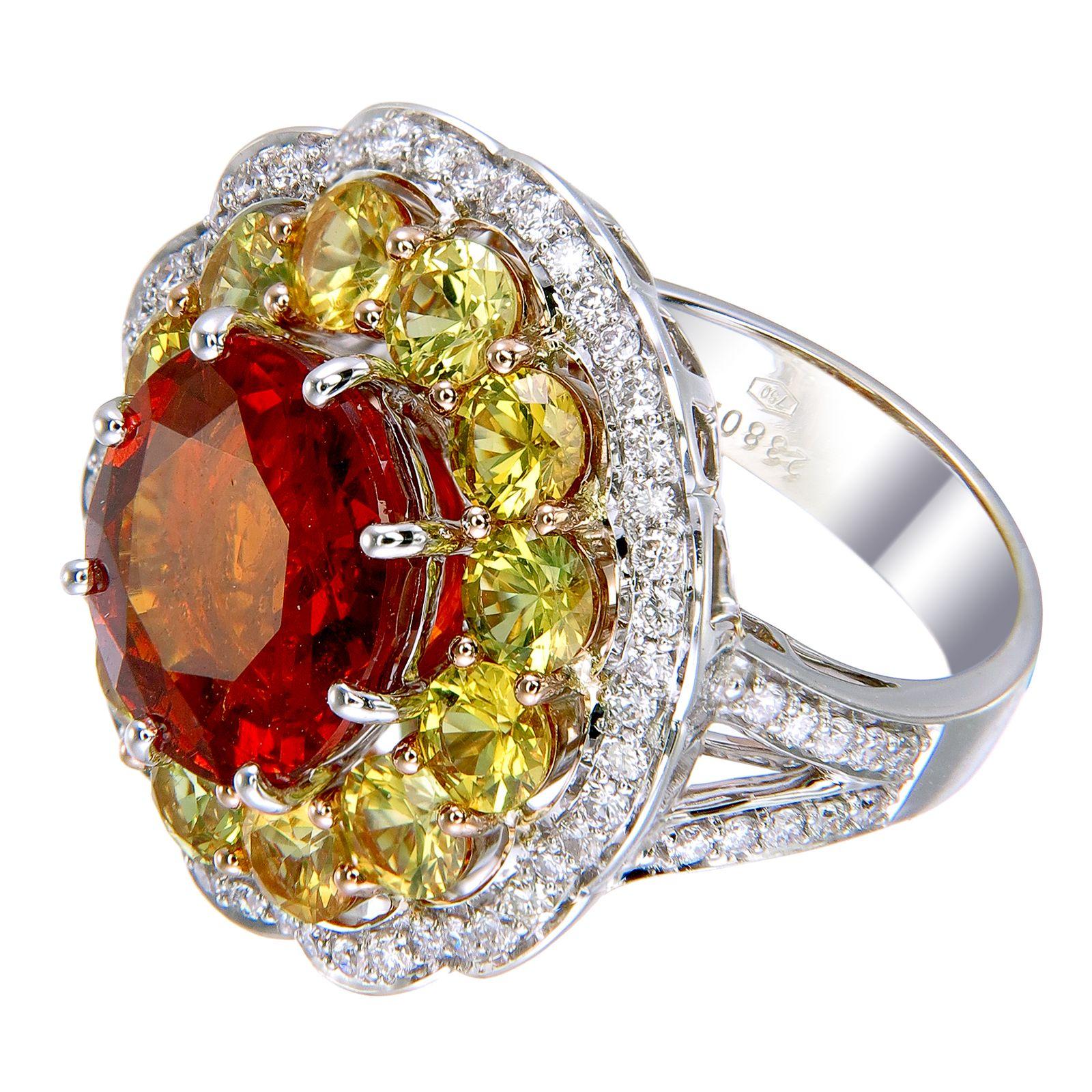 Zorab Creation-Merry-Go-Round 8,38 Karat Spessartit Granat und Diamant Ring (Rundschliff) im Angebot