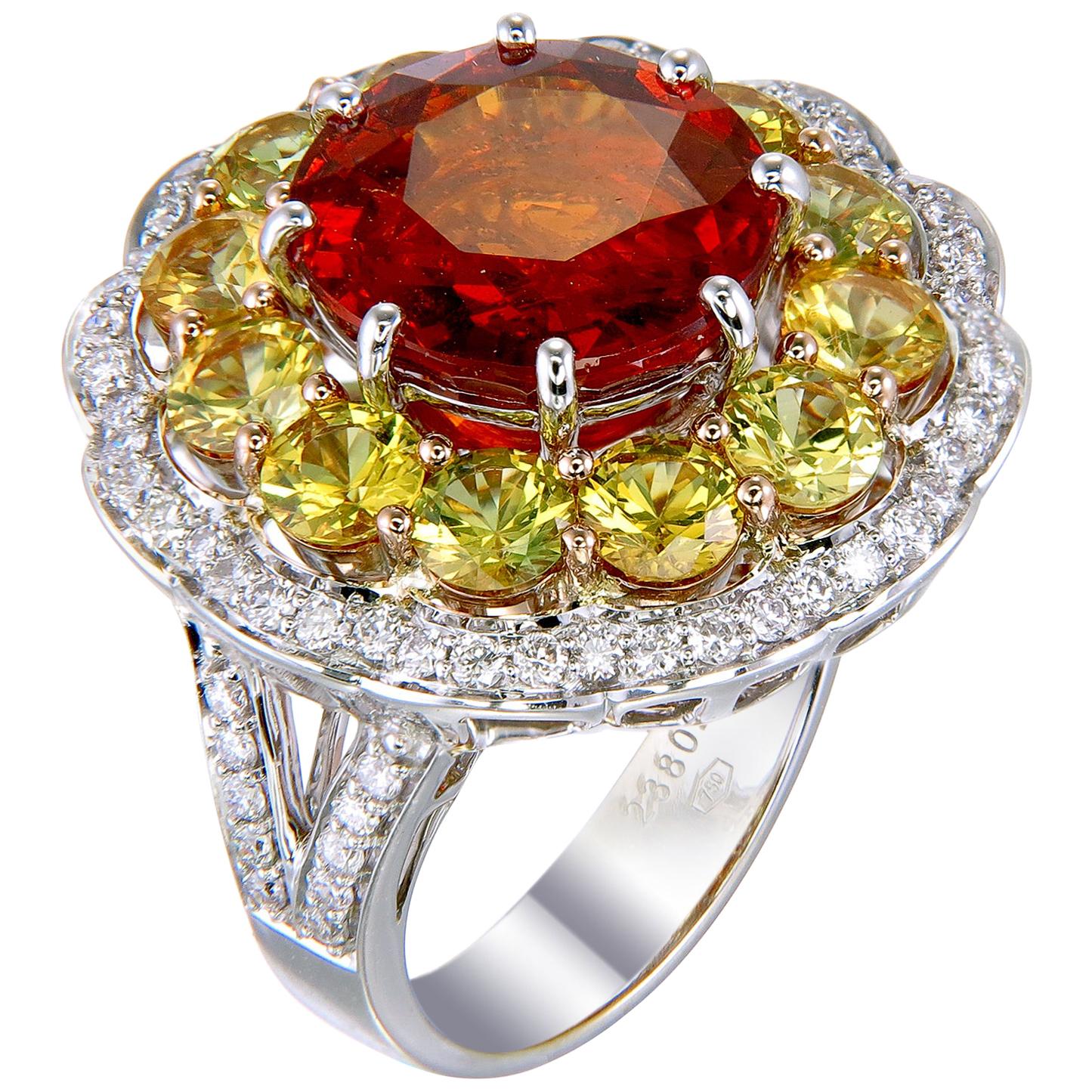 Zorab Creation-Merry-Go-Round 8.38 Carat Spessartite Garnet and Diamond Ring For Sale