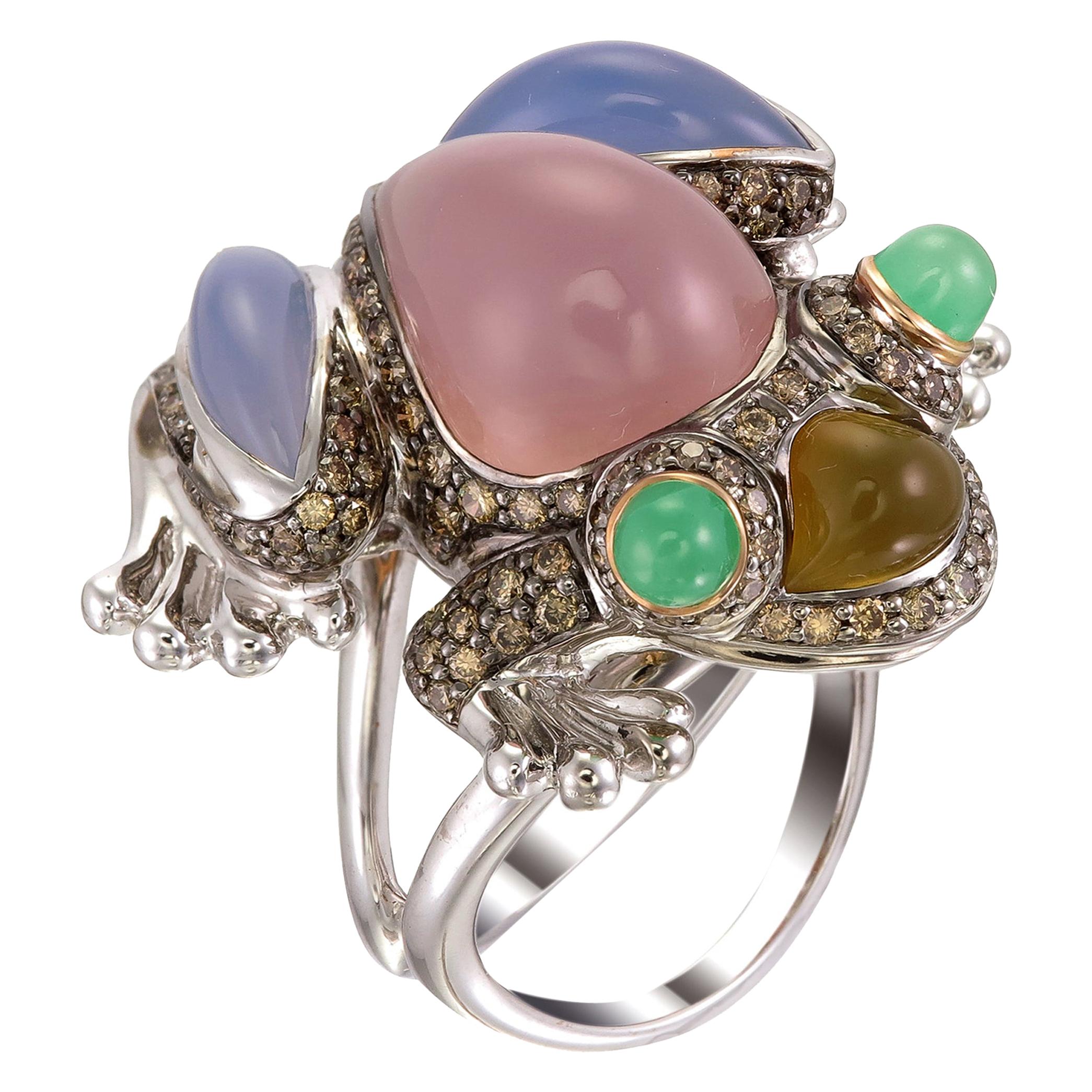 Zorab Creation Multicolored Chalcedony Hoppy the Frog Ring For Sale