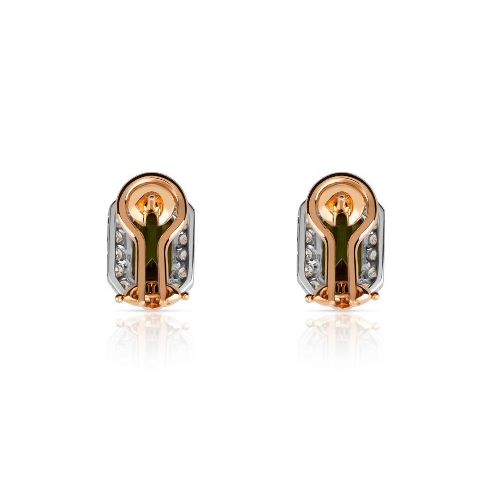 Women's Zorab Creation Ornate Octagonal Olive Tourmaline and White Diamond Stud Earrings For Sale