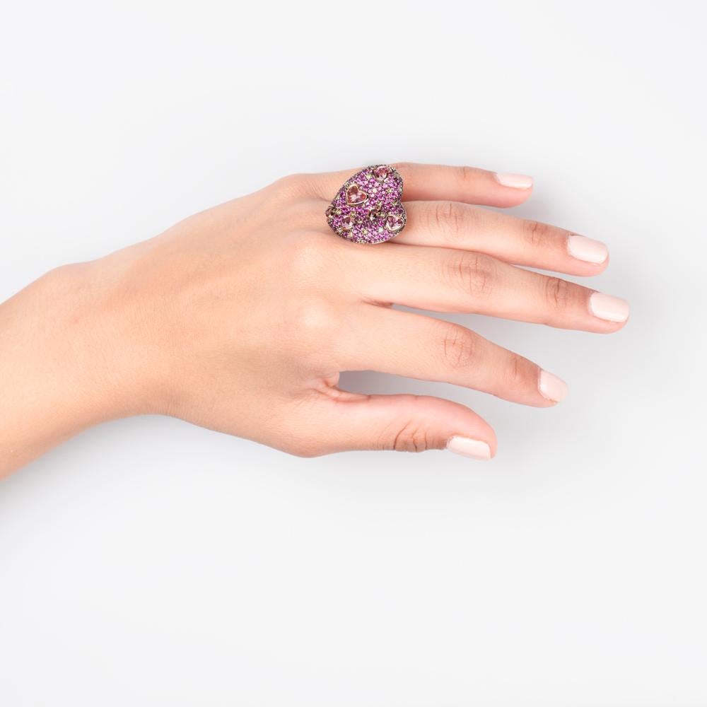 Zorab Creation Amore-Ring mit rosa Turmalin, rosa Saphir und gelben Diamanten (Art nouveau) im Angebot