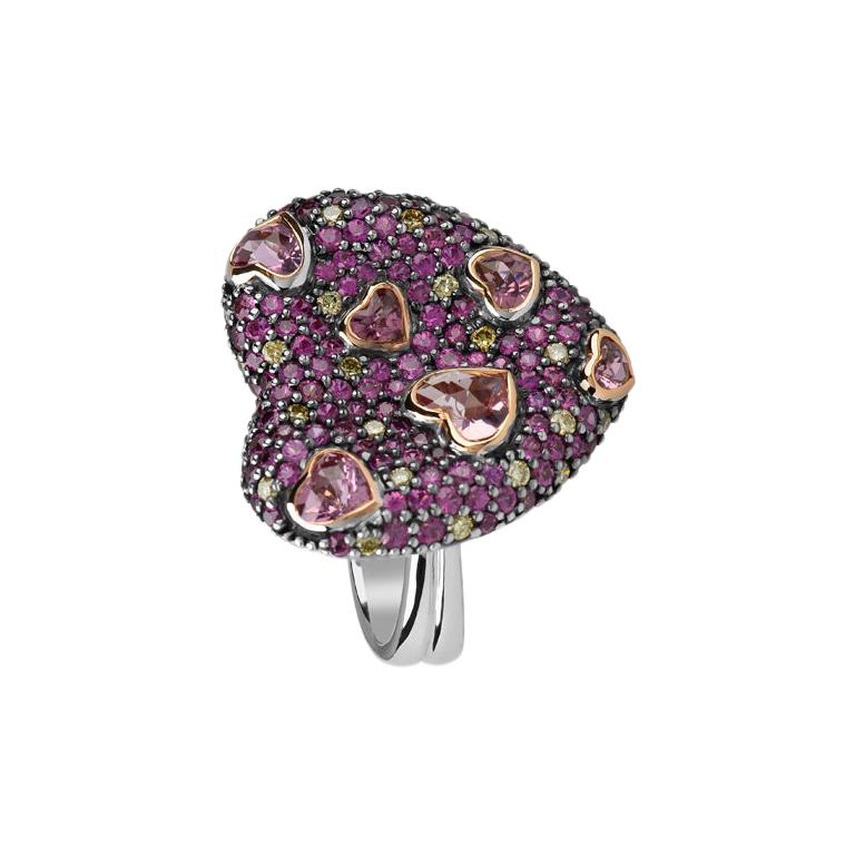 Zorab Creation Pink Tourmaline, Pink Sapphire and Yellow Diamond Amore Ring For Sale