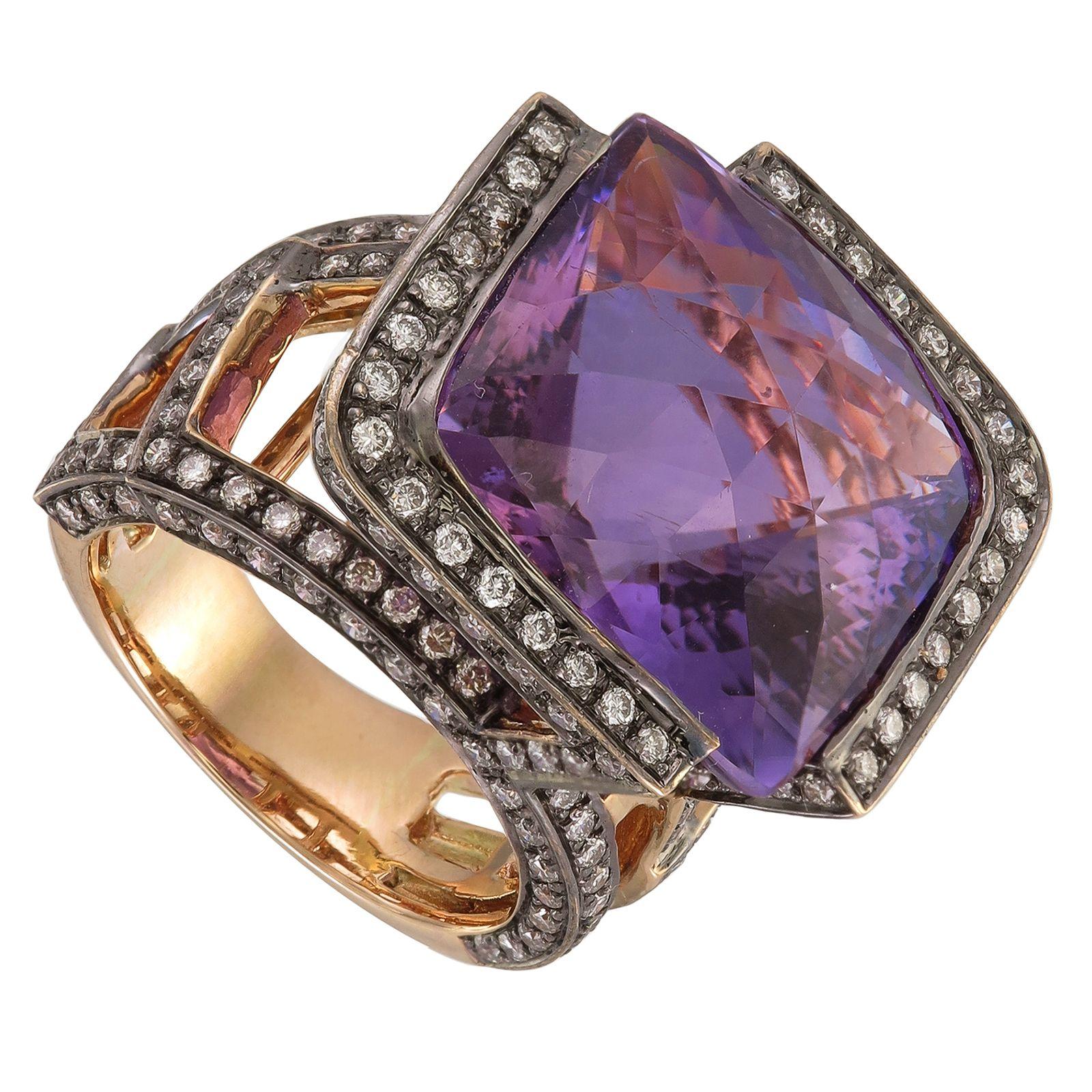 Zorab Creation-Purple Haze 20,13 Karat Amethyst und Diamant-Ring (Art déco) im Angebot