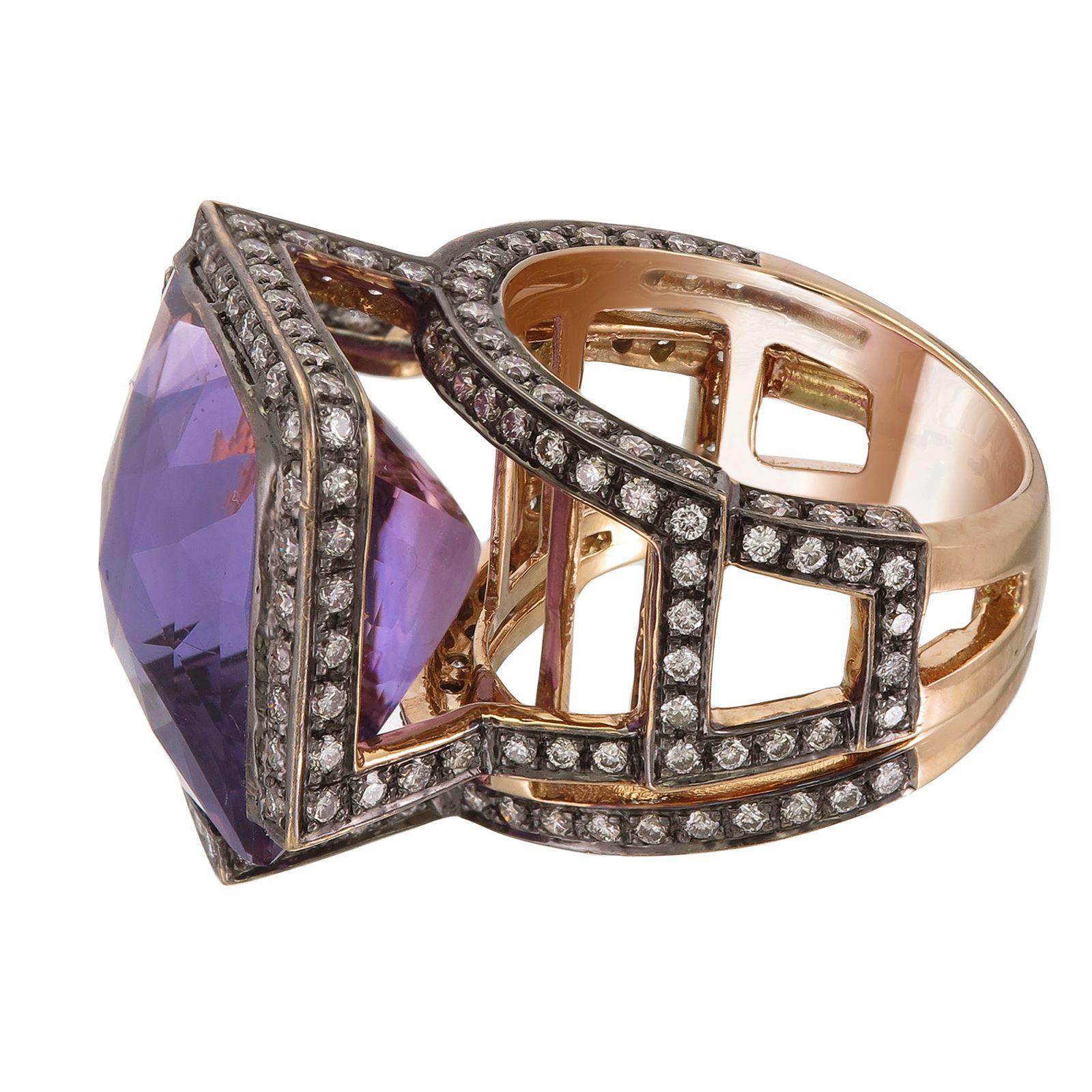 Art Deco Zorab Creation-Purple Haze 20.13 Carat Amethyst and Diamond Ring For Sale