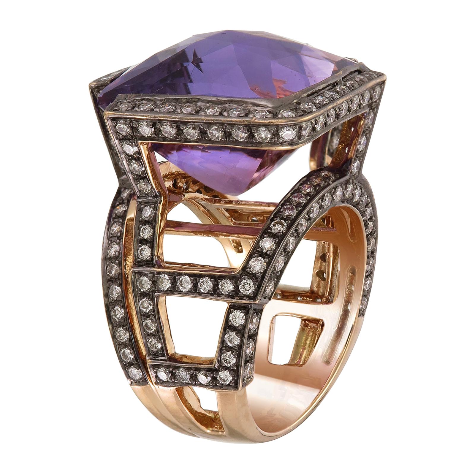 Zorab Creation-Purple Haze 20.13 Carat Amethyst and Diamond Ring For Sale