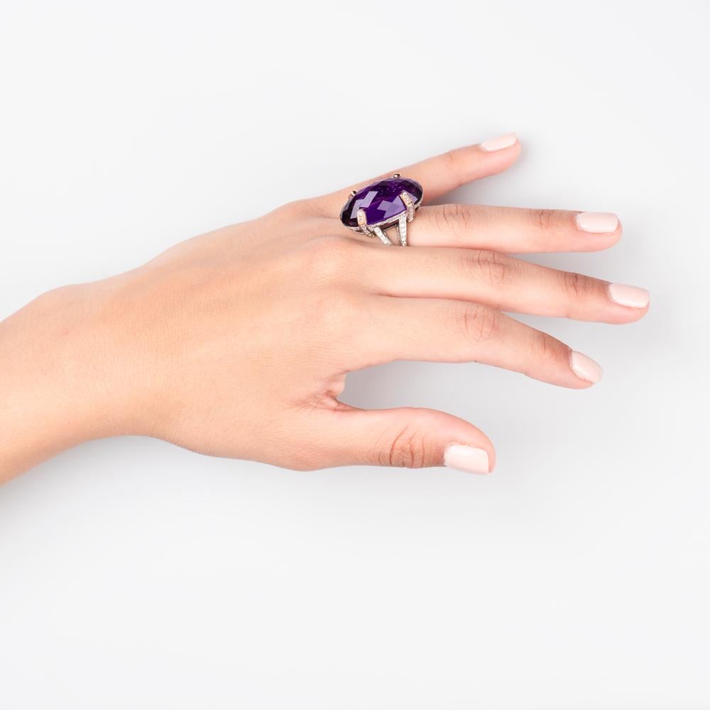 Art Deco Zorab Creation Regal 22.80 Carat Amethyst Quartz Ring For Sale