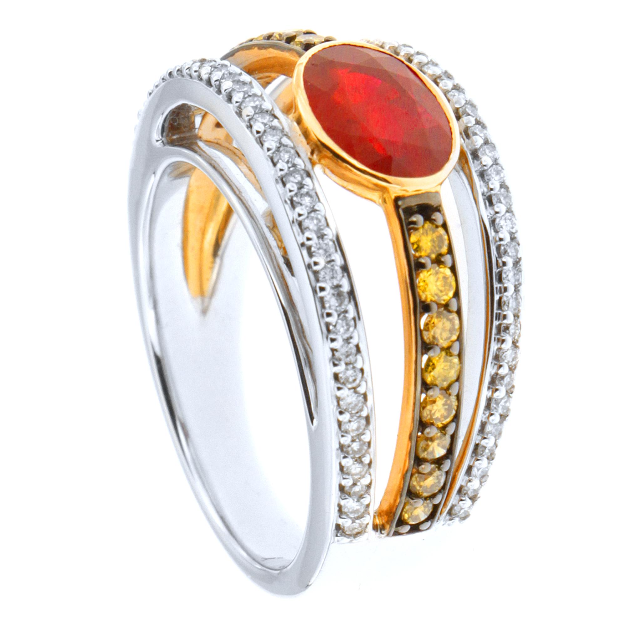 Women's or Men's Zorab Creation Ruby with White and Yellow Diamonds Gold Ring For Sale