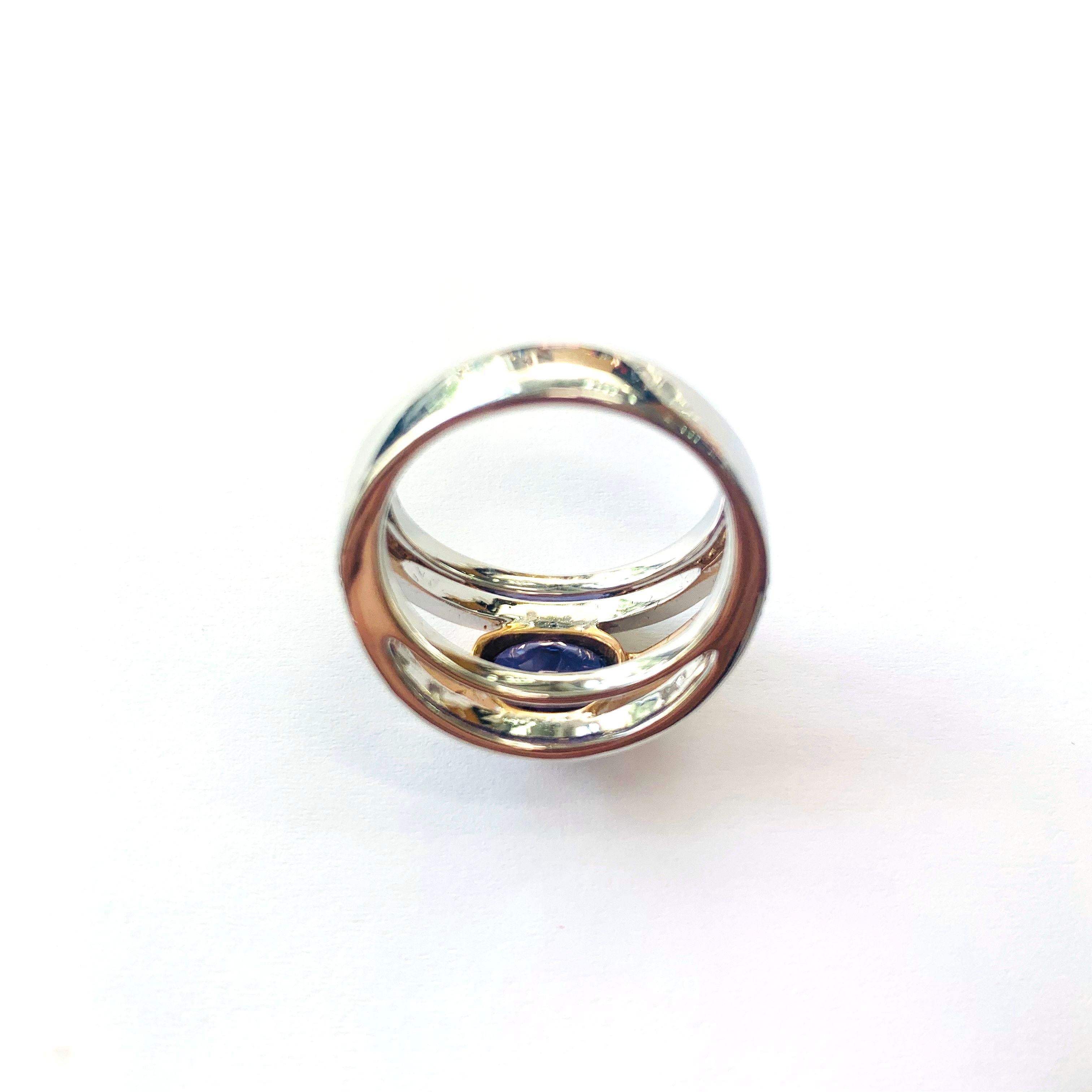 Art Deco Zorab Creation Tanzanite and Diamond Streamline Beauty Ring For Sale