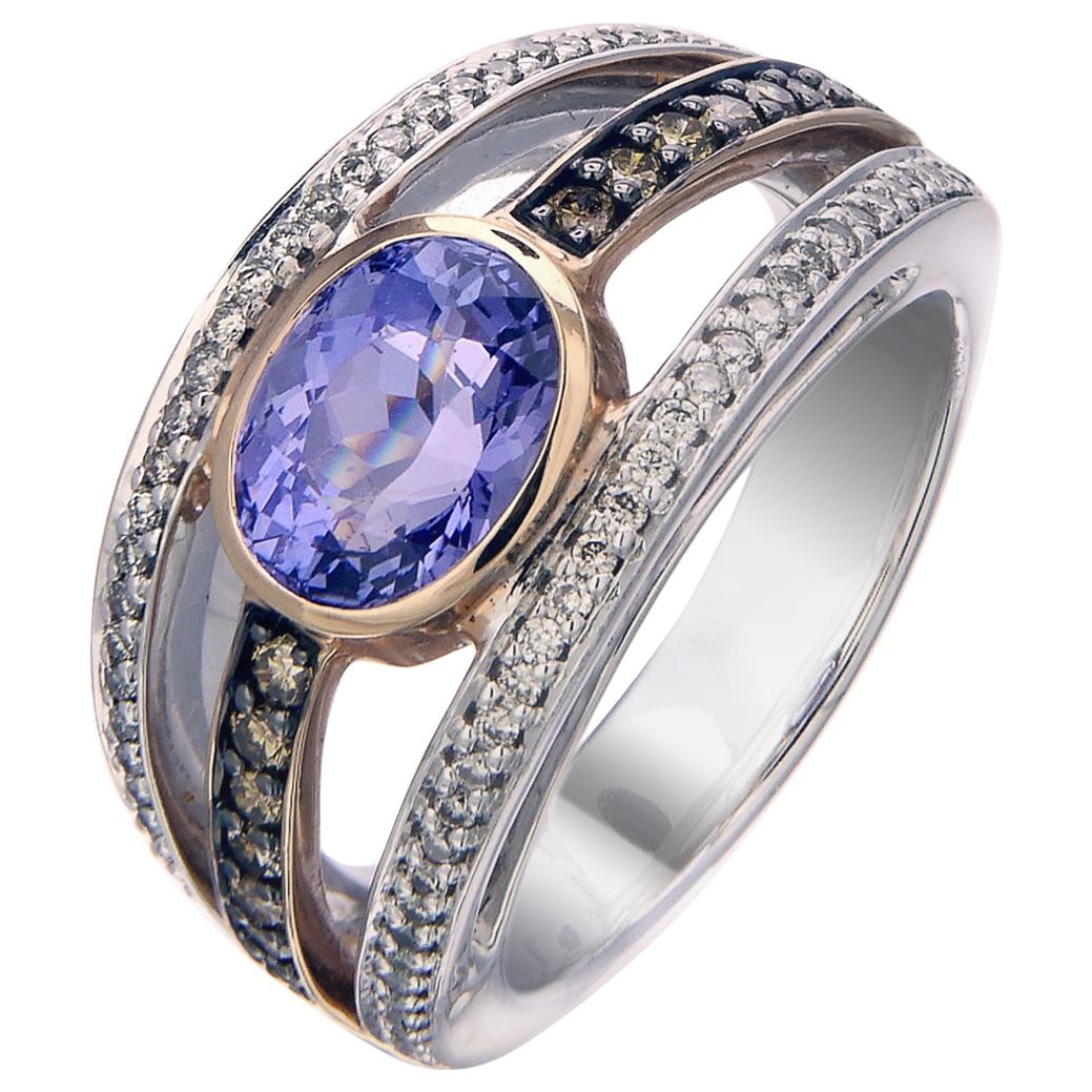 Zorab Creation Tanzanite and Diamond Streamline Beauty Ring For Sale