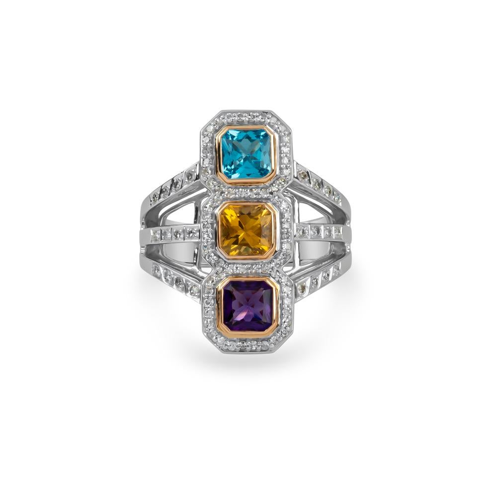 Zorab Kreation Cocktail-Ring mit Amethyst, blauem Topas und Citrin im Zustand „Neu“ im Angebot in San Diego, CA