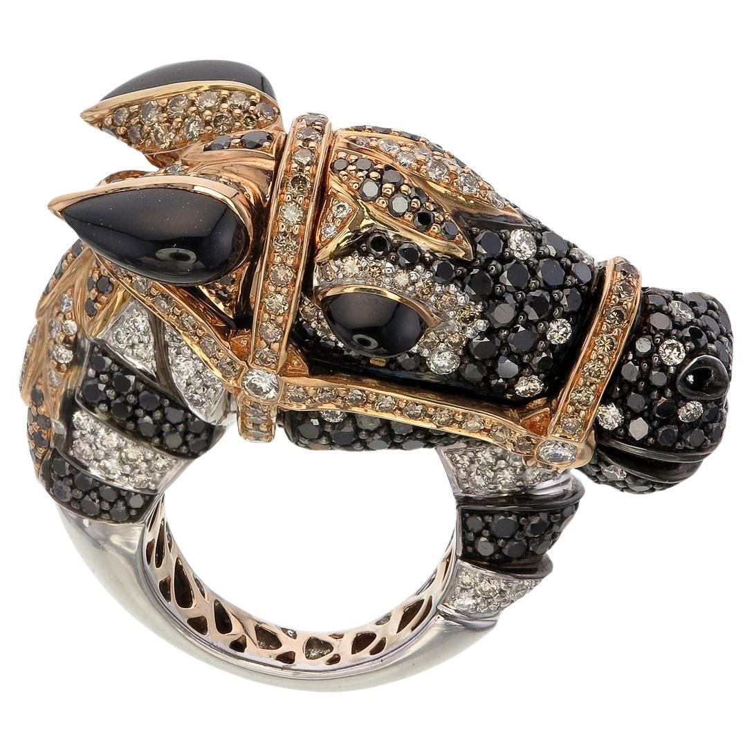 Zorab Creation The Arabian Elegance: Black, White, and Yellow Diamond Horse Ring For Sale