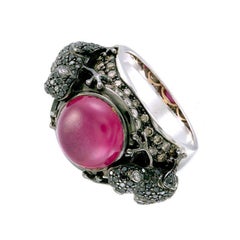 Zorab Creation Twin Frogs Designer Ring in Ruby, White, Black and Brown Diamonds