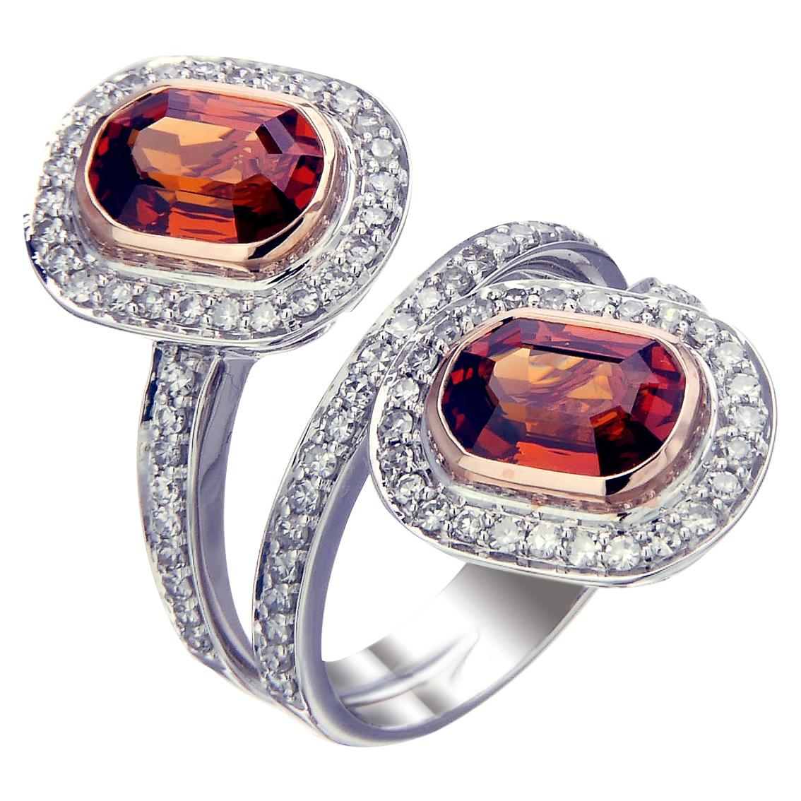 Zorab Creation Twin Infernos 4.57 Carat Spessartite Garnet Ring For Sale