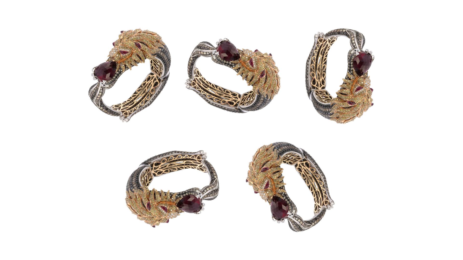 Aesthetic Movement Zorab Creation’s 19.66-Ct Rubellite Stout-hearted Lion Bangle  For Sale