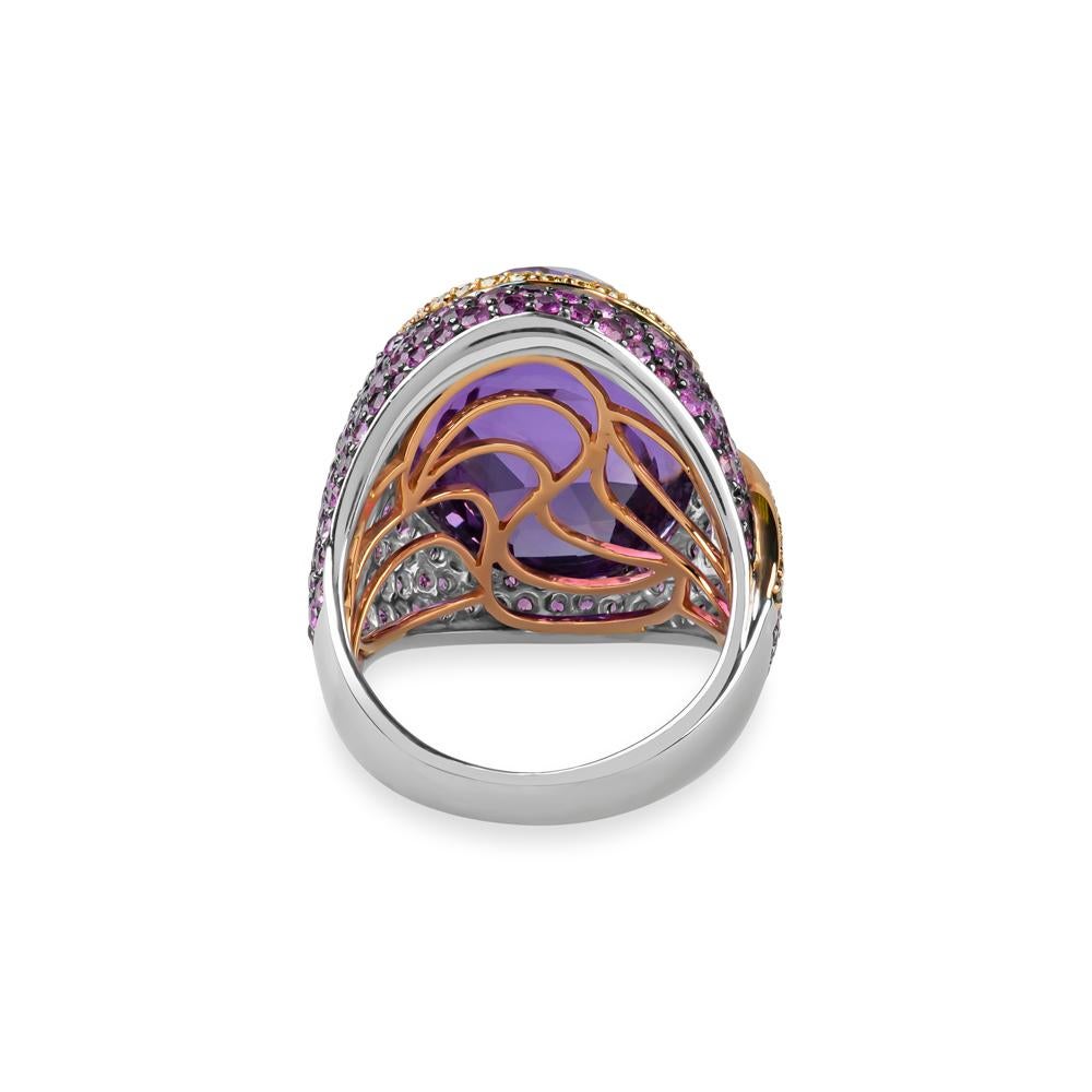 Art Nouveau Zorab Creation 20.63 Faceted Amethyst Lion-Heart Ring For Sale
