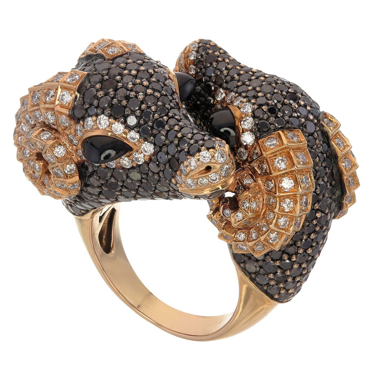 Sauvage Collection- One of a kind ring

The tenacious two-faced rams ring, adorned with a 7.72-carat black diamond, resonates like a lullaby from the ridgetops. The 2.20-carat black spinel contributes to rams’ divinization and vivaciousness. Encased