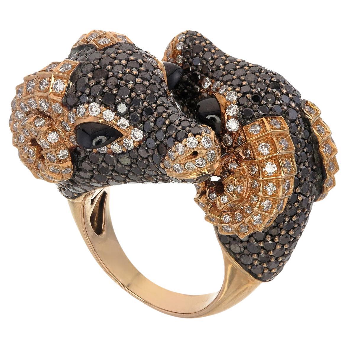 Zorab Creation's 7,72-Karat Schwarzer Diamant Tenacious Two-Faced Rams Ring im Angebot