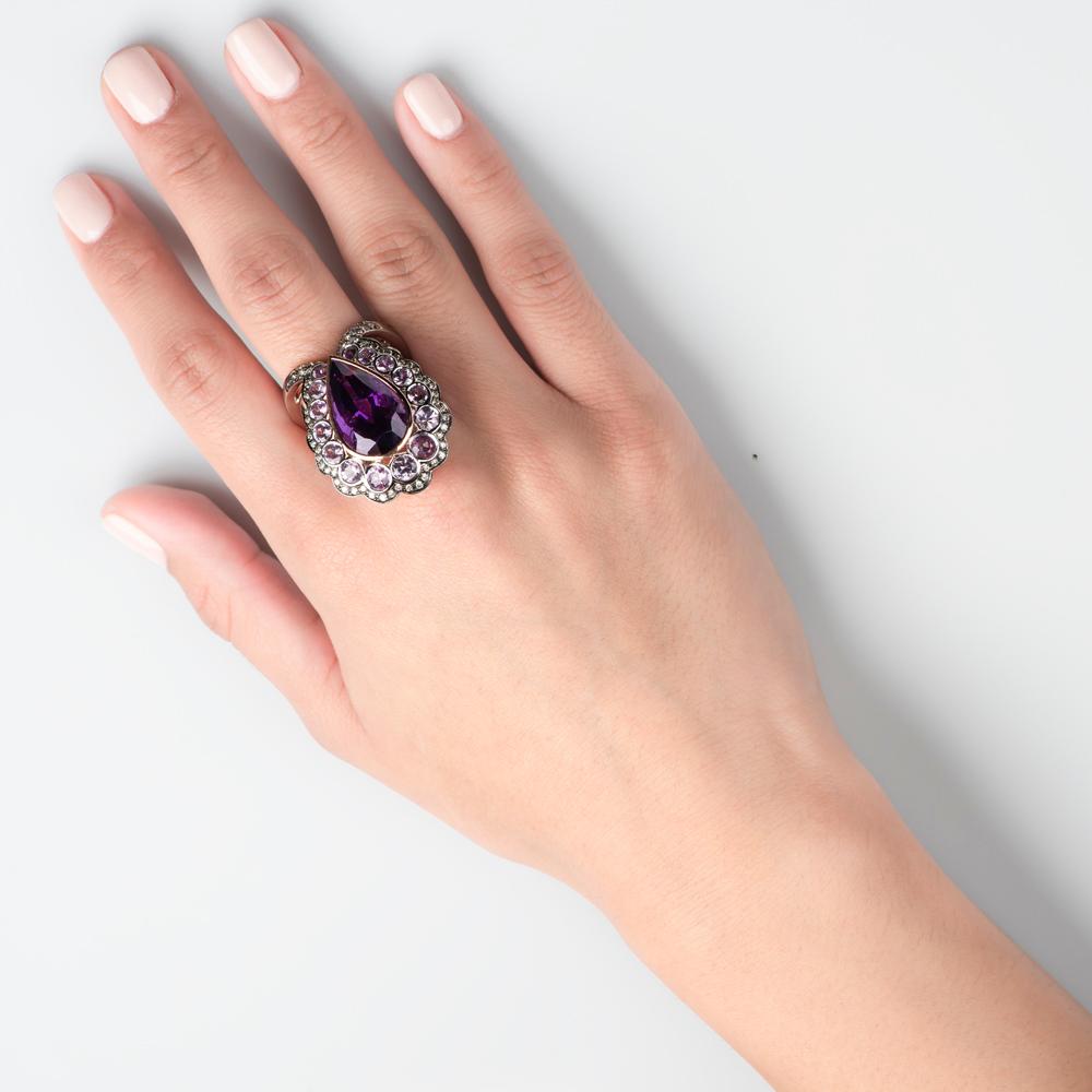 Art Nouveau Zorab Creations Amethyst Quartz 10.58 Carat Largesse Ring For Sale