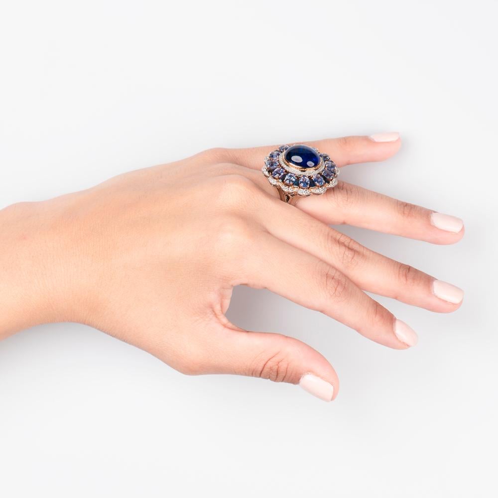 Art Nouveau Zorab Creations Tanzanite 9.27 Carat and Sapphire 7.62 Carat Wreath Ring For Sale