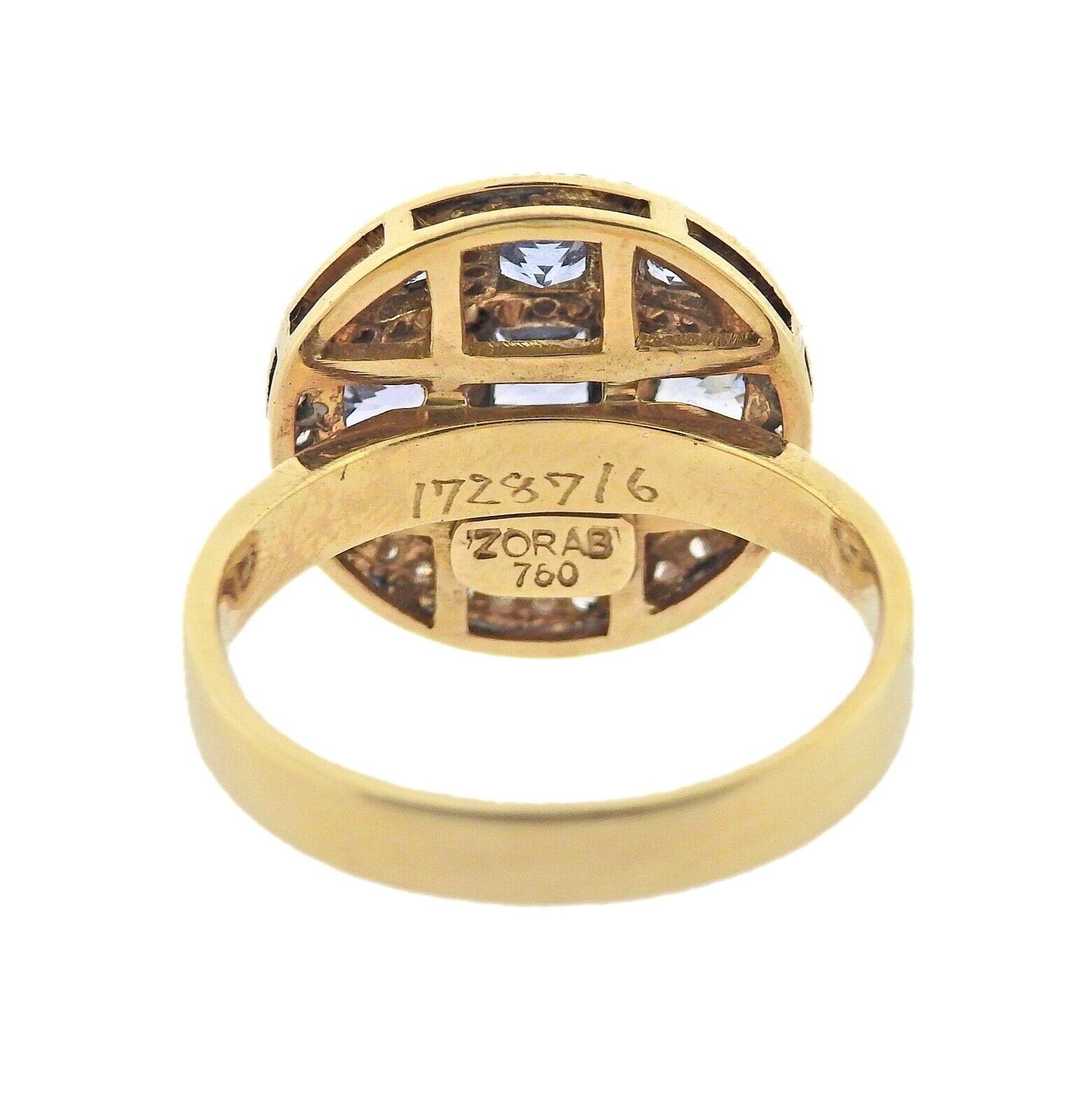 Round Cut Zorab Gold Sapphire Diamond Ring For Sale
