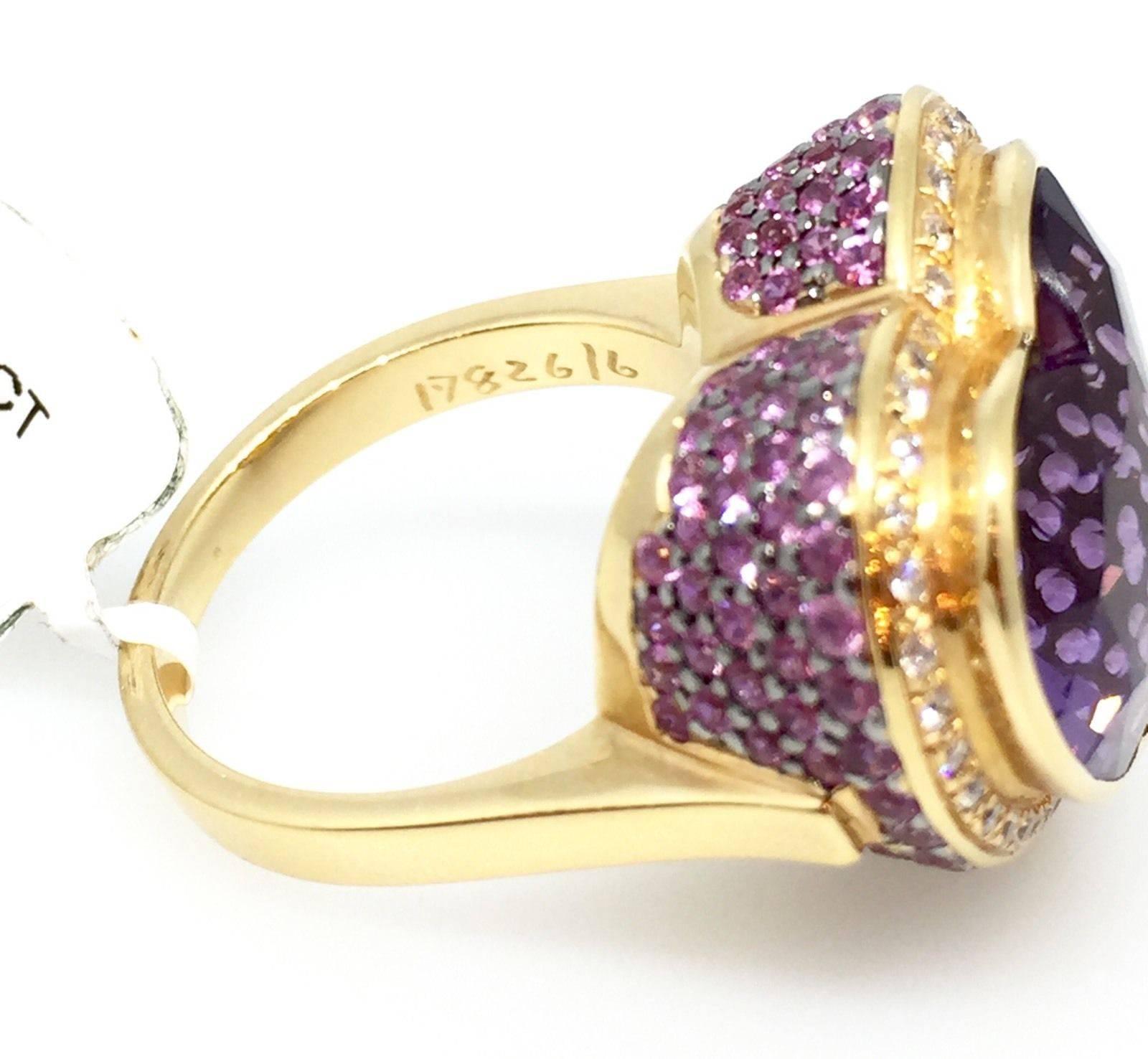 Zorab Heart Amethyst and Multi-Gem Ring in 18 Karat Yellow Gold In Excellent Condition For Sale In La Jolla, CA