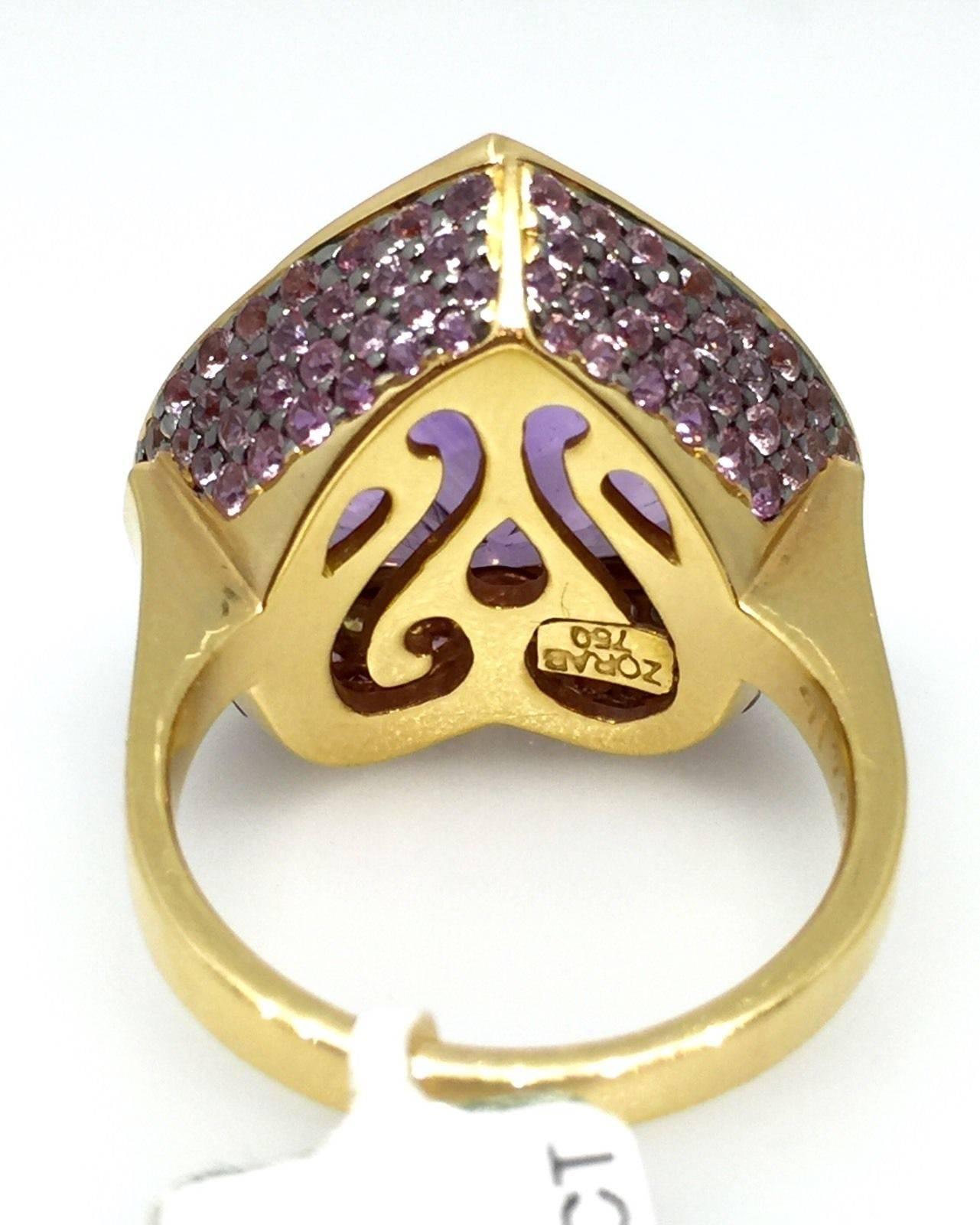 Women's Zorab Heart Amethyst and Multi-Gem Ring in 18 Karat Yellow Gold For Sale