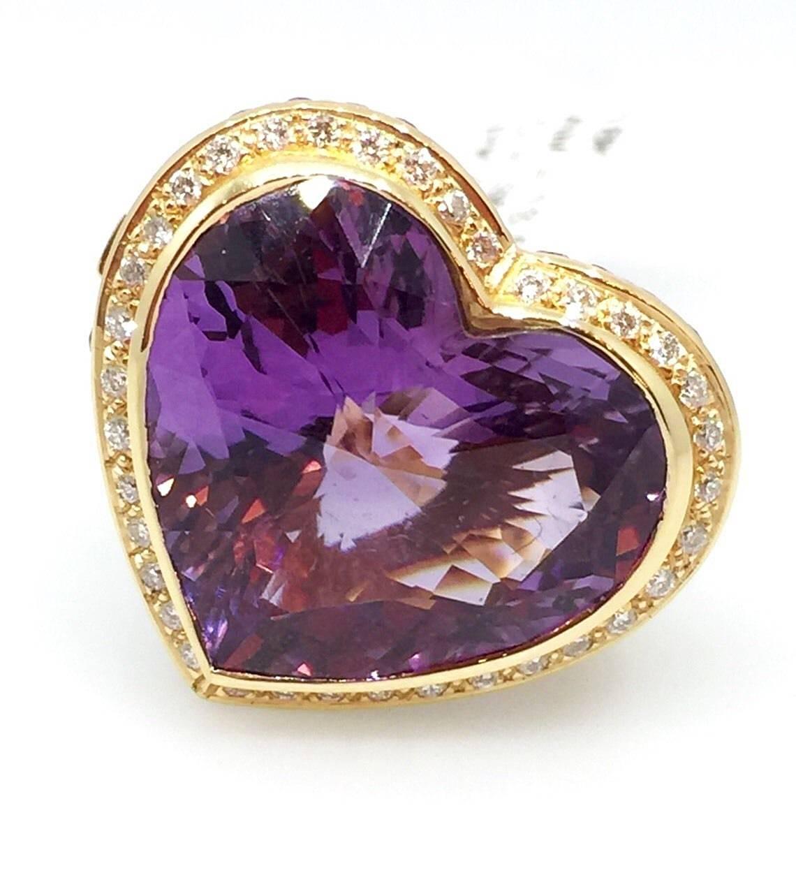 Zorab Heart Amethyst and Multi-Gem Ring in 18 Karat Yellow Gold For Sale 1