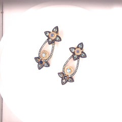 Zorab Pendientes Oro Amarillo Topacio Azul Iolita y Zafiro Diamante