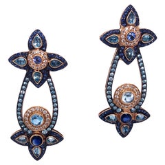 Zorab Yellow Gold Blue Topaz Iolite and Sapphire Diamond Earrings