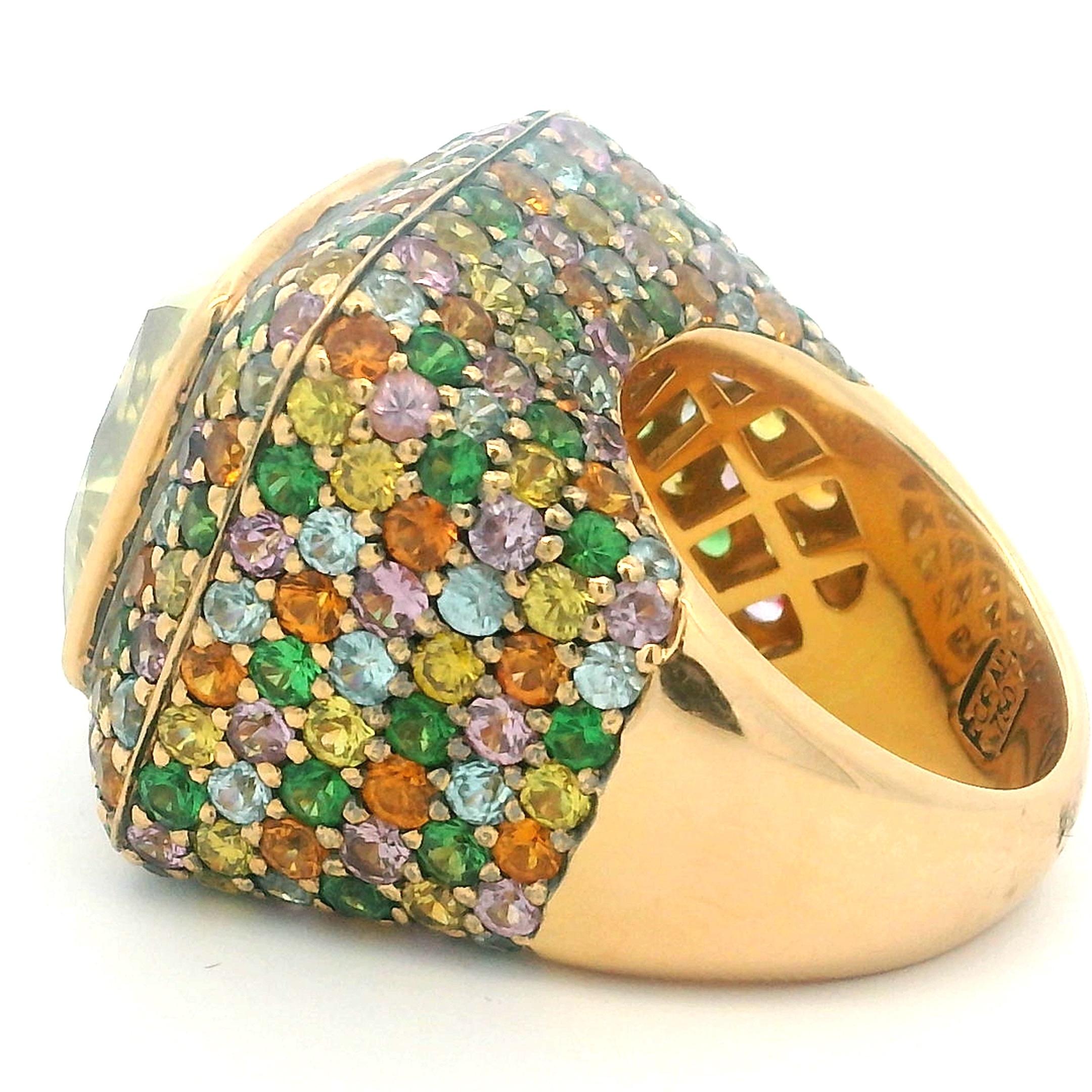 Zorad 1980er Jahre Italienisch 18K Gold 15,64 Karat Citrin & 15 Karat Multi-Color Saphir Ring im Angebot 4