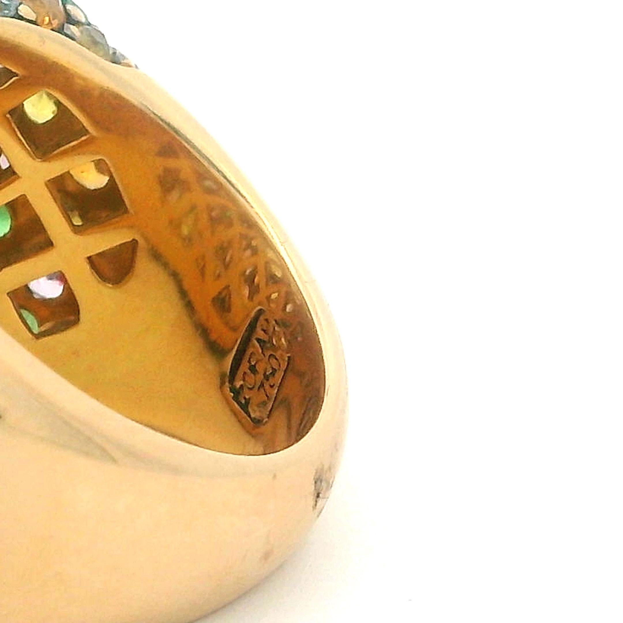 Zorad 1980er Jahre Italienisch 18K Gold 15,64 Karat Citrin & 15 Karat Multi-Color Saphir Ring im Angebot 5