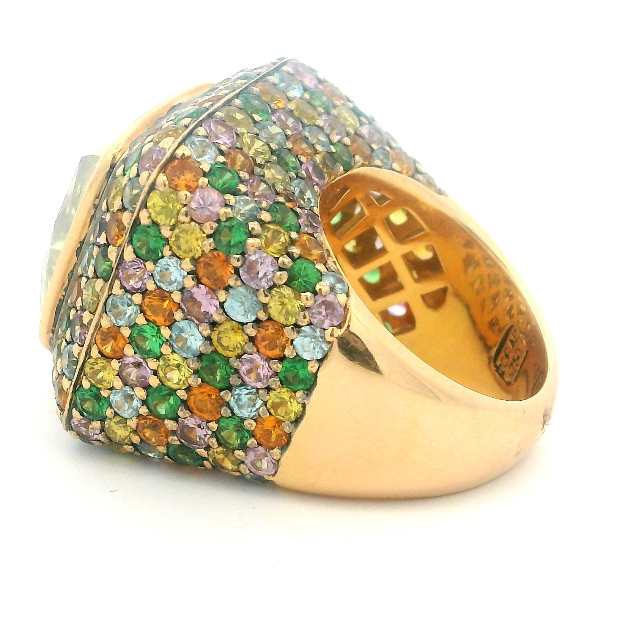 Zorad 1980er Jahre Italienisch 18K Gold 15,64 Karat Citrin & 15 Karat Multi-Color Saphir Ring im Angebot 6